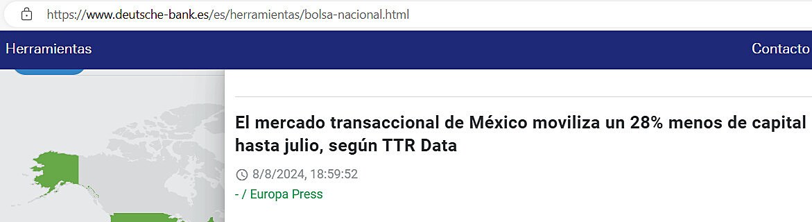 El mercado transaccional de Mxico moviliza un 28% menos de capital hasta julio, segn TTR Data